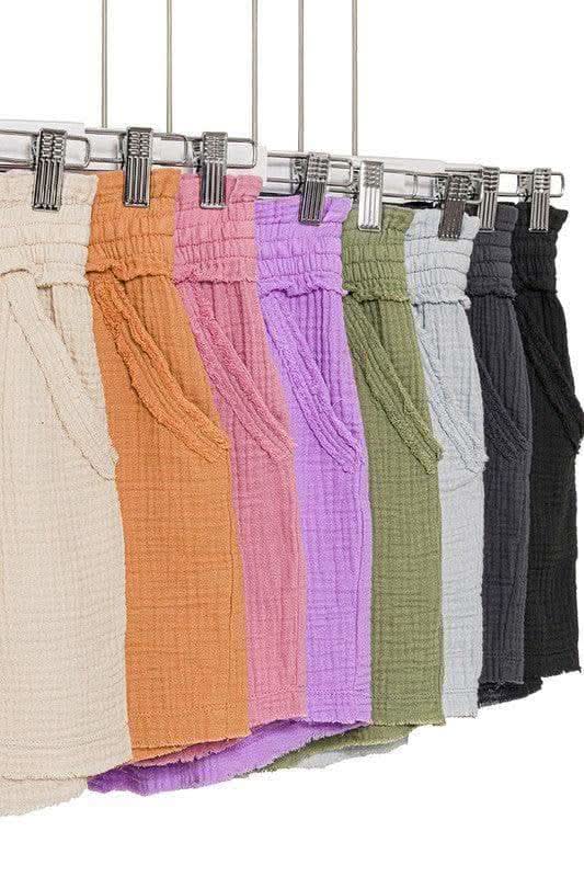 ZENANA Double Elasticband Drawstring Waist Shorts - SwagglyLife Home & Fashion